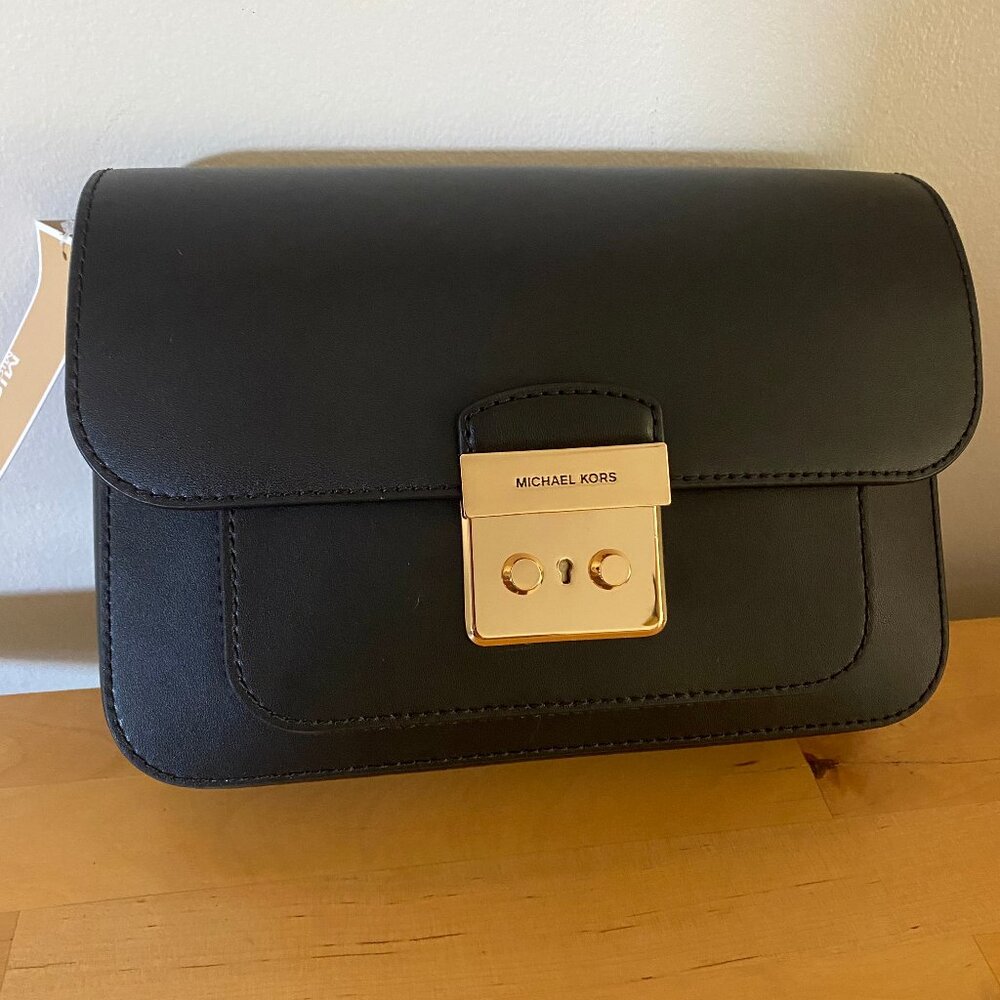 Michael Kors Crossbody Purse Sloan Editor MD Flap Messenger Black